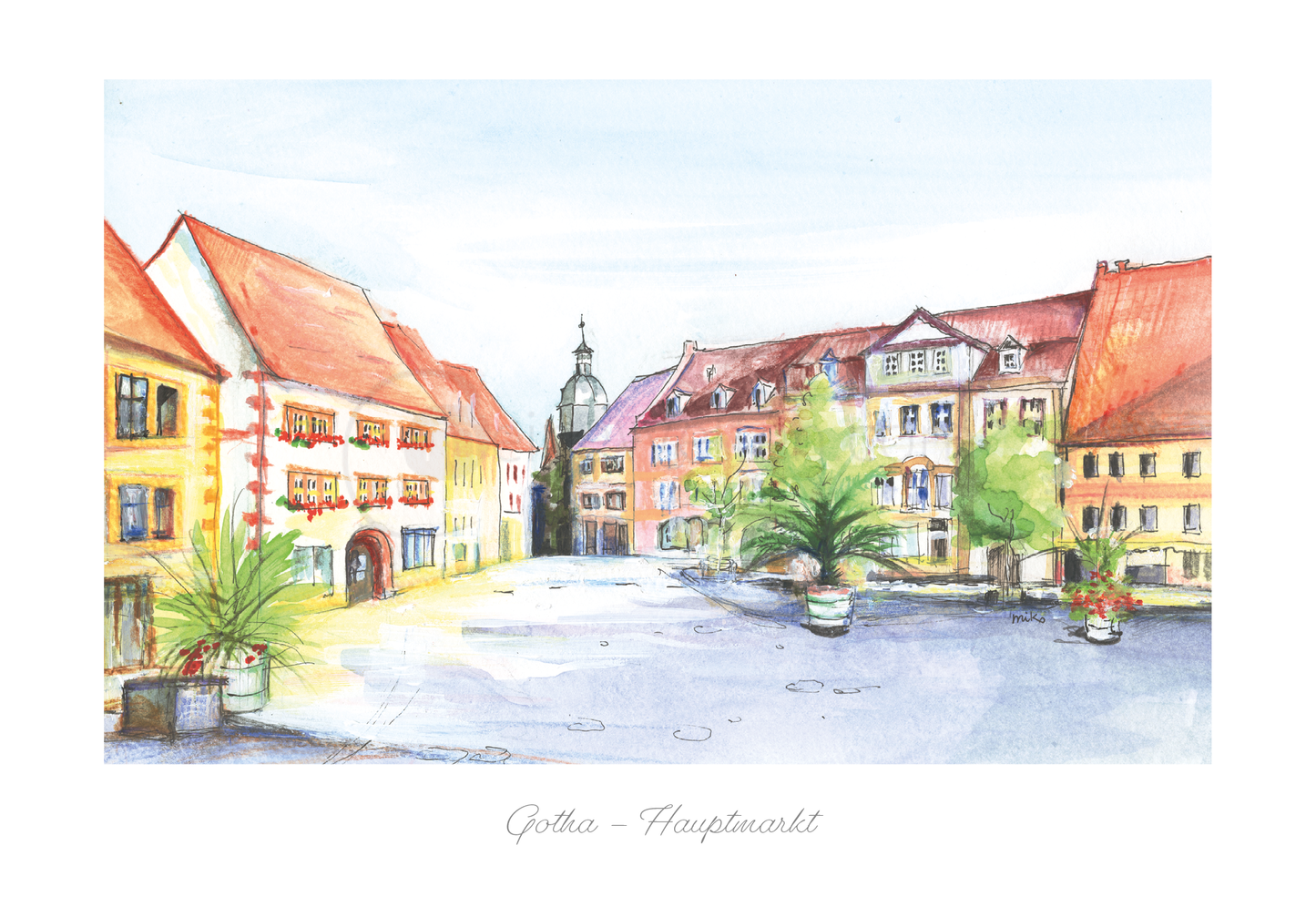 Postkarte vom Hauptmarkt in Gotha - Ein kunstvolles Andenken Postkarten meinewelten.com Michalina Koch