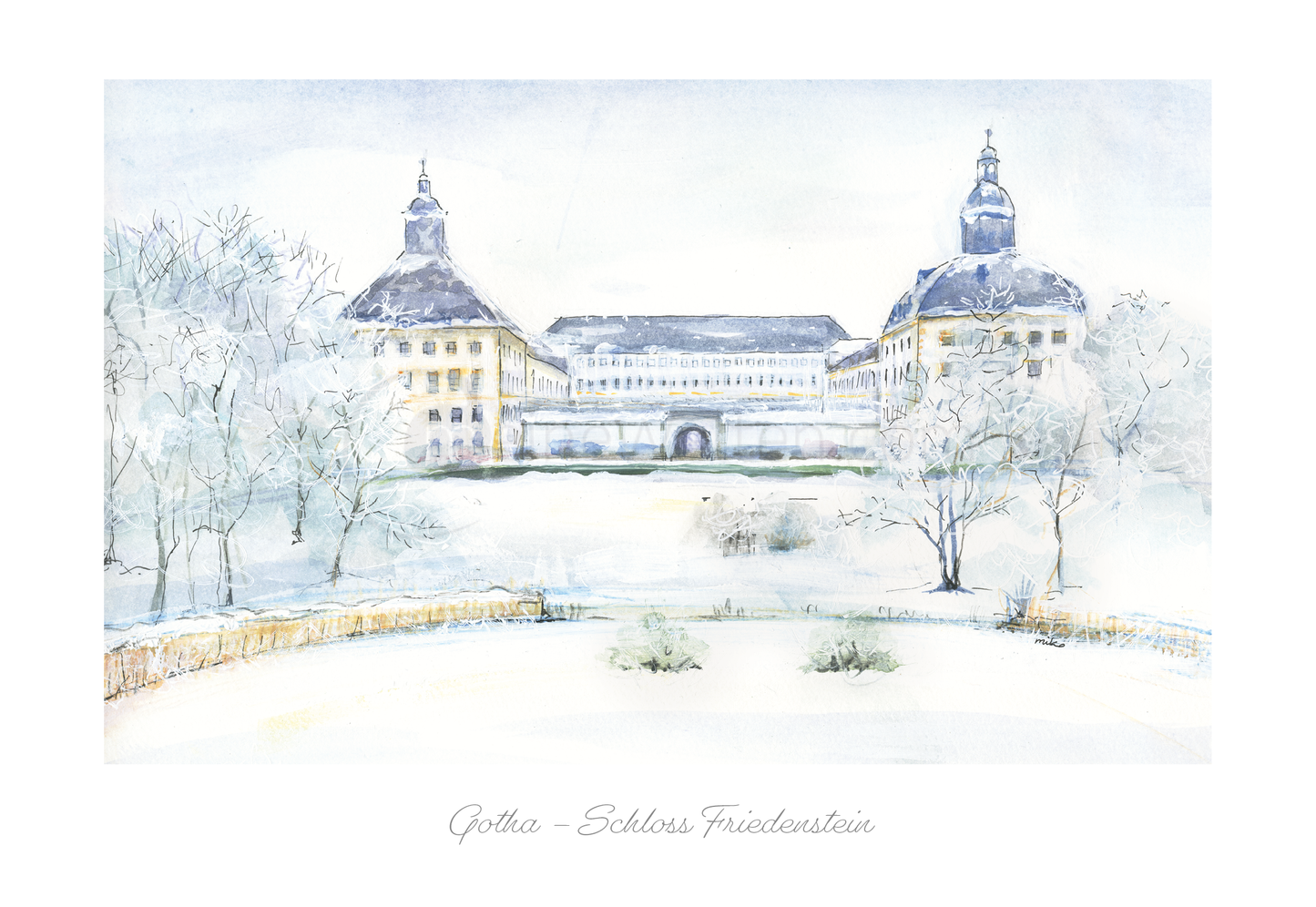 Winterliche Postkarte vom Schloss Friedenstein Postkarten meinewelten.com Michalina Koch