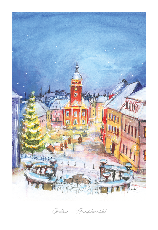 Gotha - Magische Weihnachtsgrüße vom Hauptmarkt Postkarte Postkarten meinewelten.com Michalina Koch